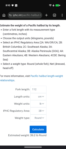 Calculated Lenght Weights Canada Halibut