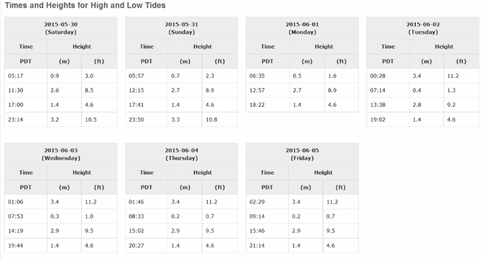 Ucluelet Tides for week of May 30 2015